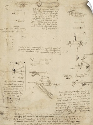 Notes about perspective and sketch of devices for textile machinery from Atlantic Codex