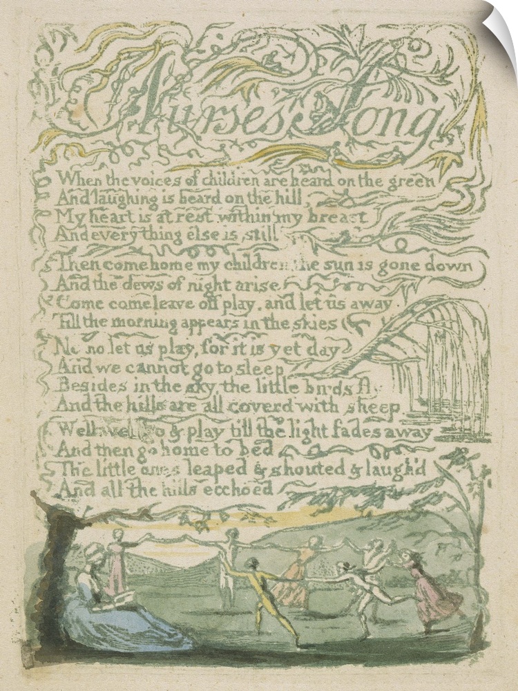 XYC225883 'Nurse's Song,' plate 18 from 'Songs of Innocence,' 1789 (hand-coloured relief etching with watercolour) by Blak...