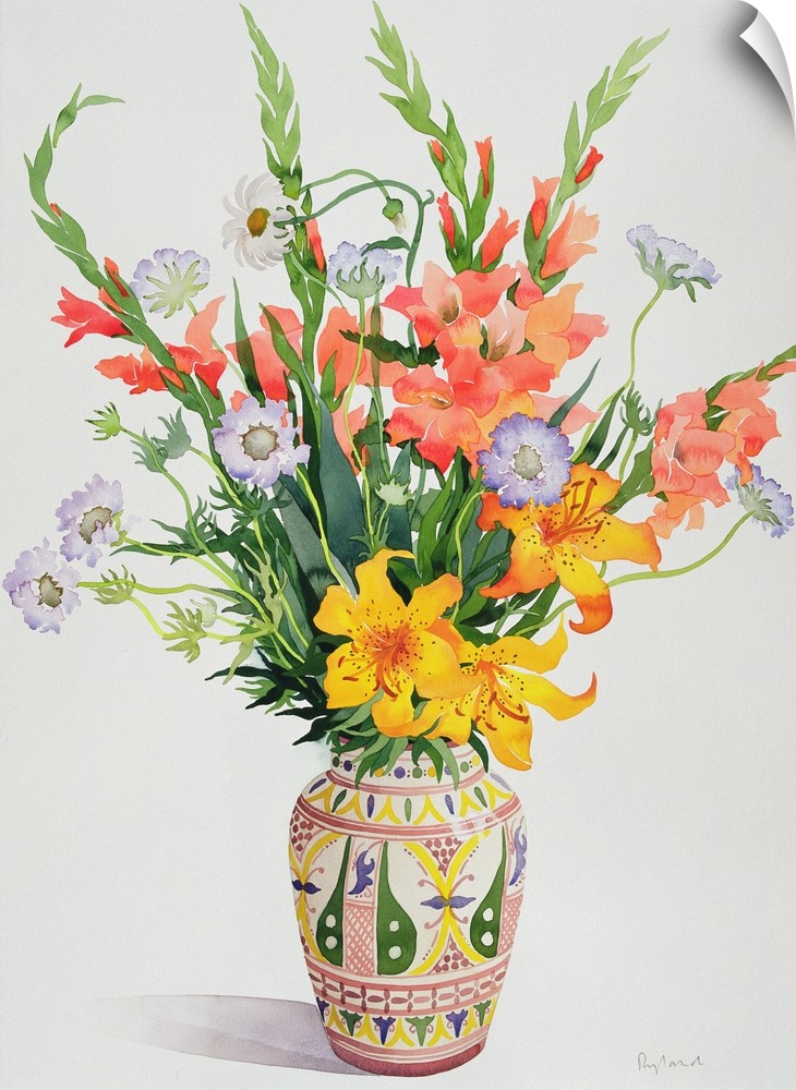 Orange and Blue Flowers in a Moroccan Vase
