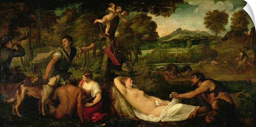 XIR28580 Pardo Venus or Jupiter and Antiope (oil on canvas)  by Titian (Tiziano Vecellio) (c.1488-1576); 196x385 cm; Louvr...