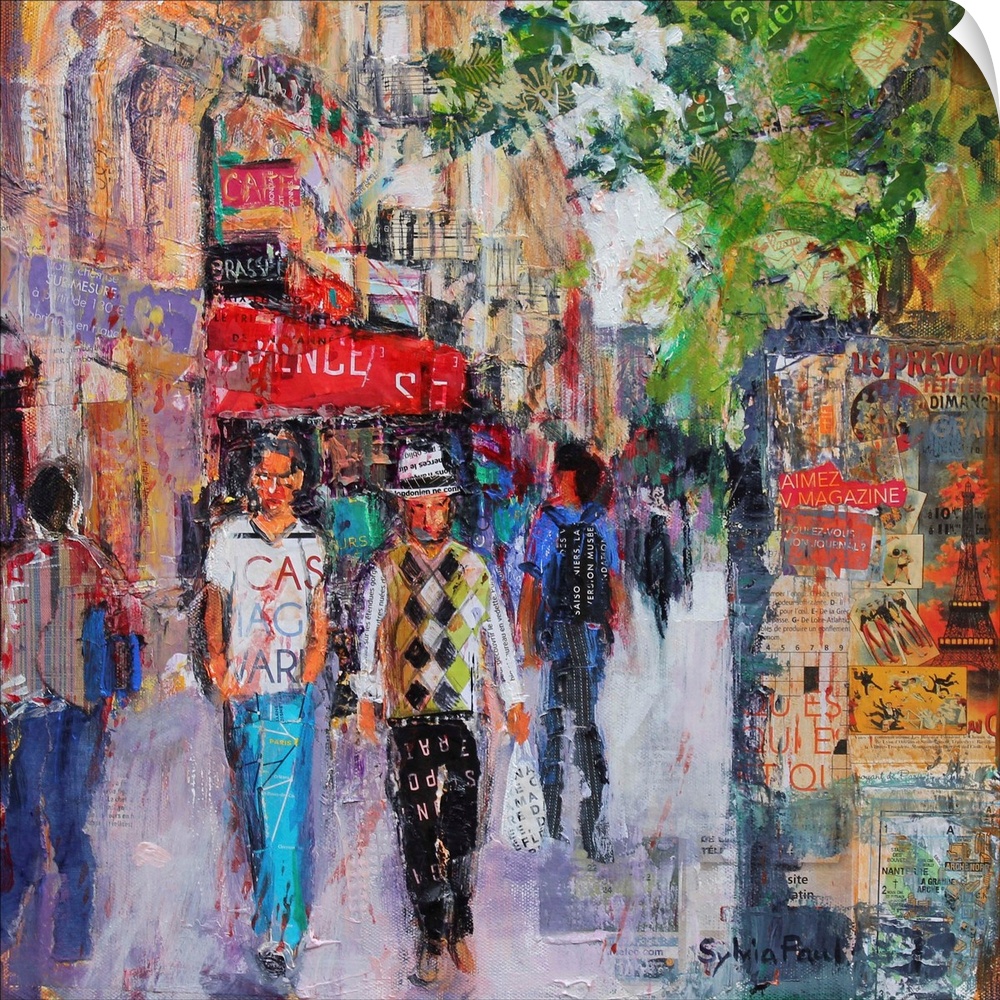 Contemporary painting of crowded streets of Paris.