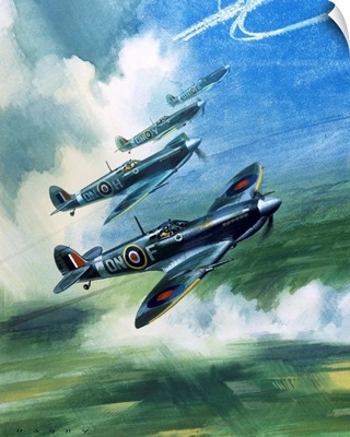 Patrolling flight of 416 Squadron, Royal Canadian Air Force, Spitfire Mark 9's