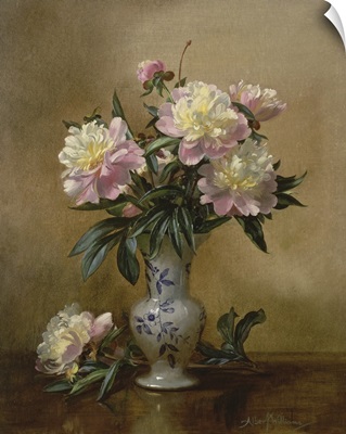 Peonies In A Blue And White Vase