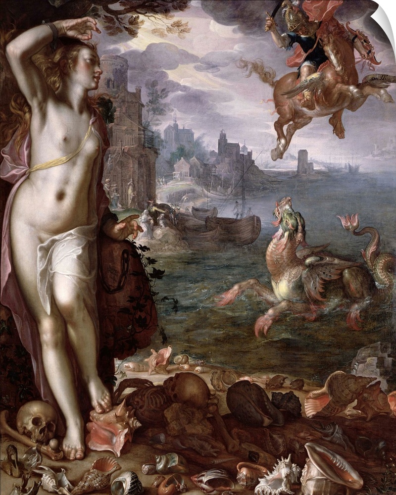 XIR34884 Perseus Rescuing Andromeda, 1611 (oil on canvas)  by Wtewael or Utewael, Joachim (c.1566-1638); 180x150 cm; Louvr...