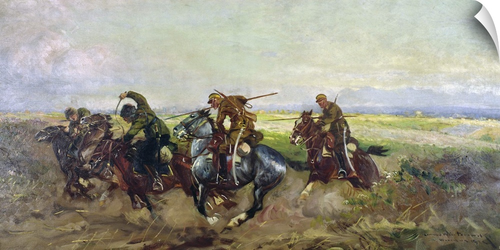 XCF274343 Polish Lancers attacking Russians, 1920 (oil on canvas)  by Winterowski, Leonard (1886-1927); Private Collection...