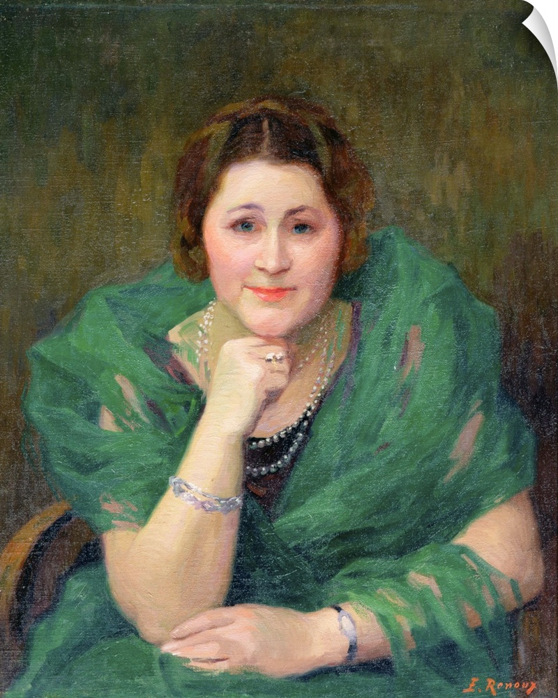 XIR164919 Portrait of a Russian Woman with a Green Scarf (oil on canvas)  by Renoux, Jules Ernest (1863-1932); Private Col...
