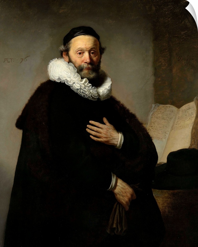 Painting by Rembrandt of a portrait of Johannes Wtenbogaert.