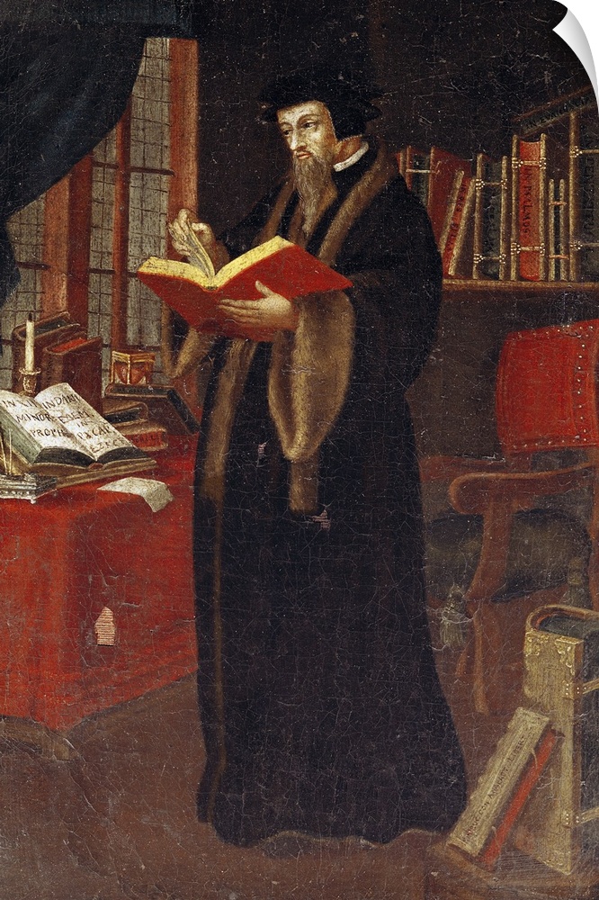 XIR80412 Portrait of John Calvin (1509-64), French theologian and reformer (oil on canvas)  by French School, (16th centur...