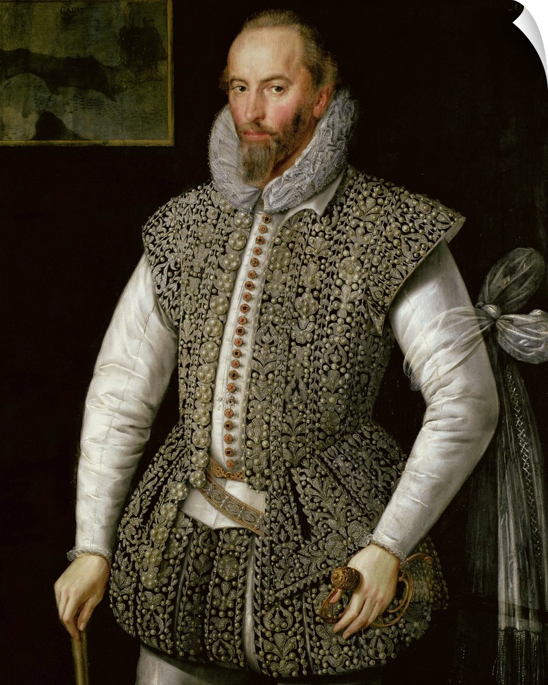 BAL7790 Portrait of Sir Walter Raleigh, 1598 (oil on panel)  by Segar, William (fl.1585-d.1633) (attr. to); National Galle...