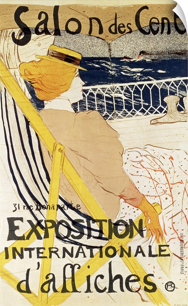 Vintage color lithograph advertising the International Exhibition of Posters by Henri de Toulouse-Lautrec in Paris, France.
