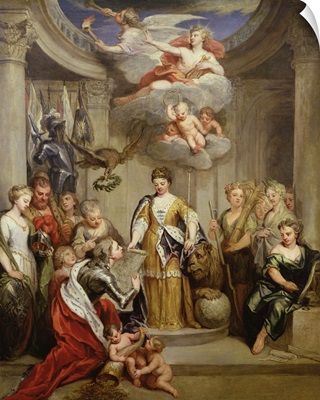 Queen Anne presenting plans of Blenheim to military Merit