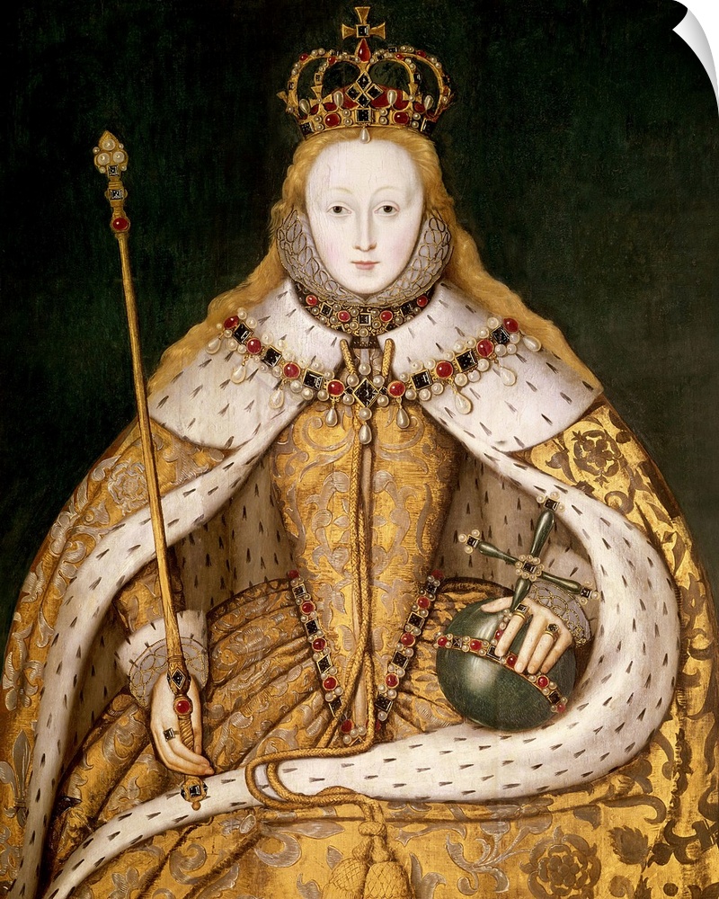 BAL72707 Queen Elizabeth I in Coronation Robes, c.1559-1600 (oil on panel)  by English School, (16th century); 127.3x99.7 ...