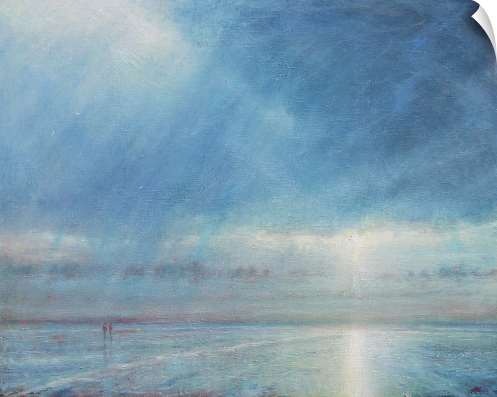 7310504 Rainstorm Over Holkham Beach, 2018 (Oil on Canvas) by Hare, Derek (b.1945); 92x76 cm; Private Collection;  Derek H...
