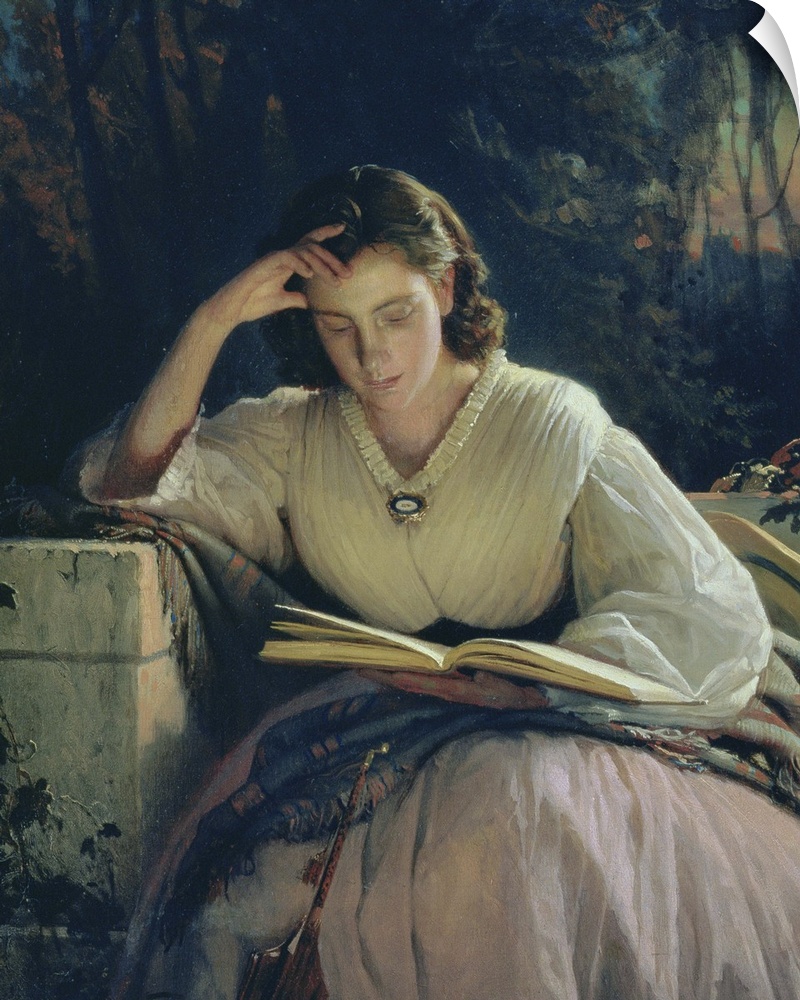 BAL170650 Reading (portrait of the artist's wife), 1863 (oil on canvas) by Kramskoy, Ivan Nikolaevich (1837-87)