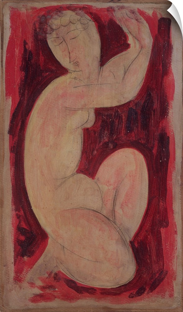 NOR74650 Red Caryatid, 1913 (oil, tempera and crayon on board) by Modigliani, Amedeo (1884-1920); 50x30 cm; Private Collec...