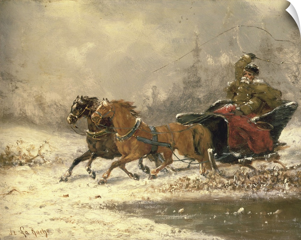 BAL15233 Returning Home in Winter  by De La Roche, Charles Ferdinand (fl.1868); oil on canvas; Private Collection; French,...