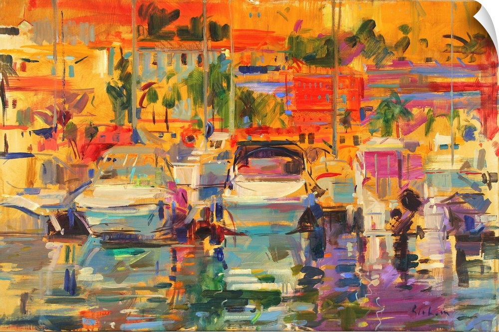 Riviera Harbour Sun (originally oil on canvas) by Graham, Peter