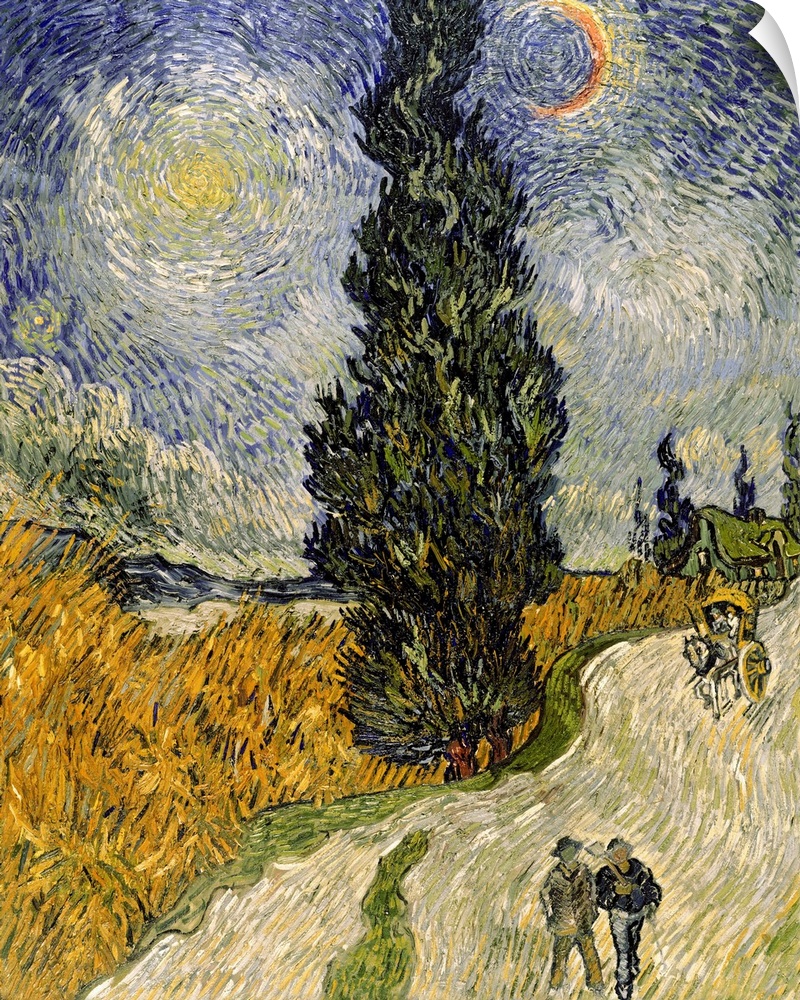 BAL3752 Road with Cypresses, 1890 (oil on canvas)  by Gogh, Vincent van (1853-90); 92x73 cm; Rijksmuseum Kroller-Muller, O...