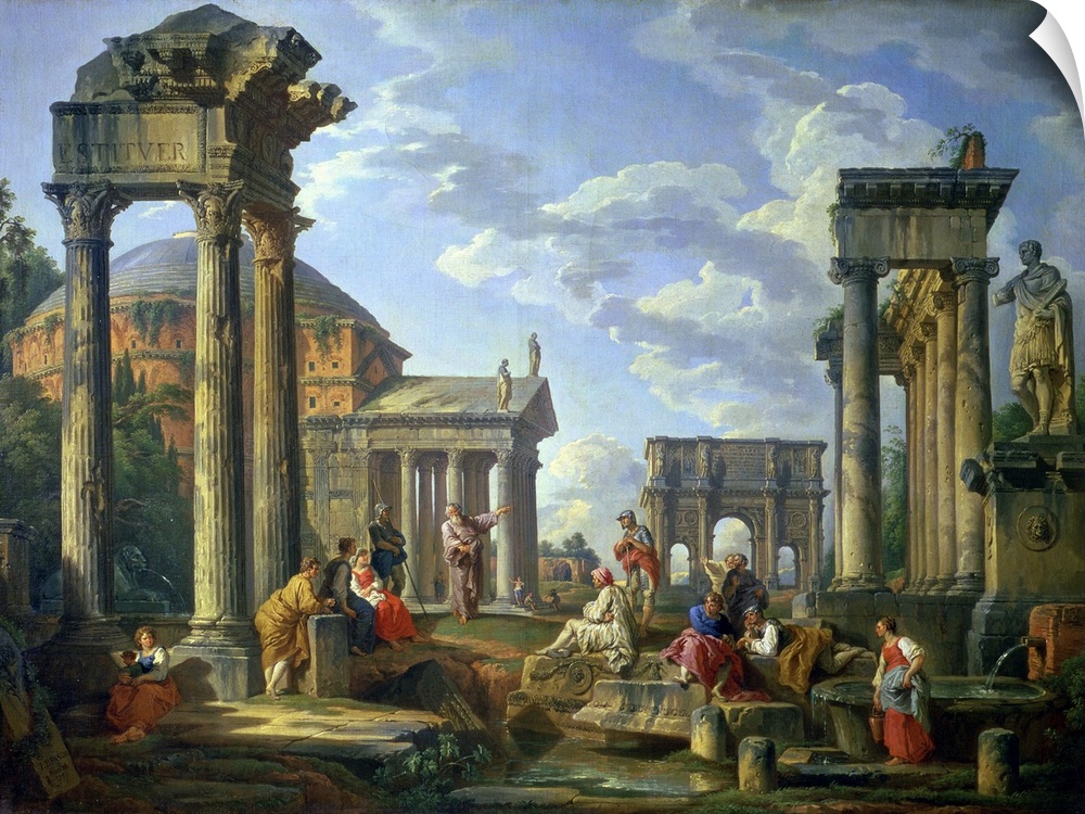 XAM77179 Roman Ruins with a Prophet, 1751  by Pannini or Panini, Giovanni Paolo (1691/2-1765); oil on canvas; 98x134.5 cm;...