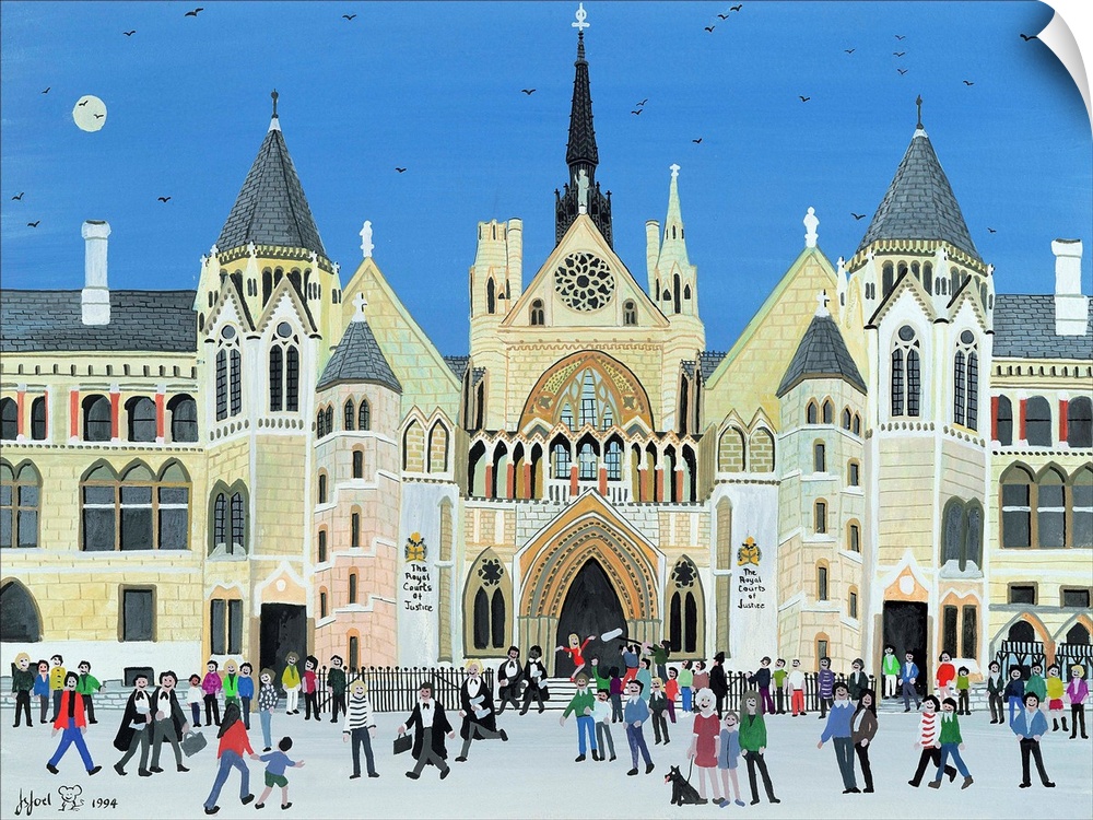Contemporary painting of a crowd outside in the streets of London in winter.