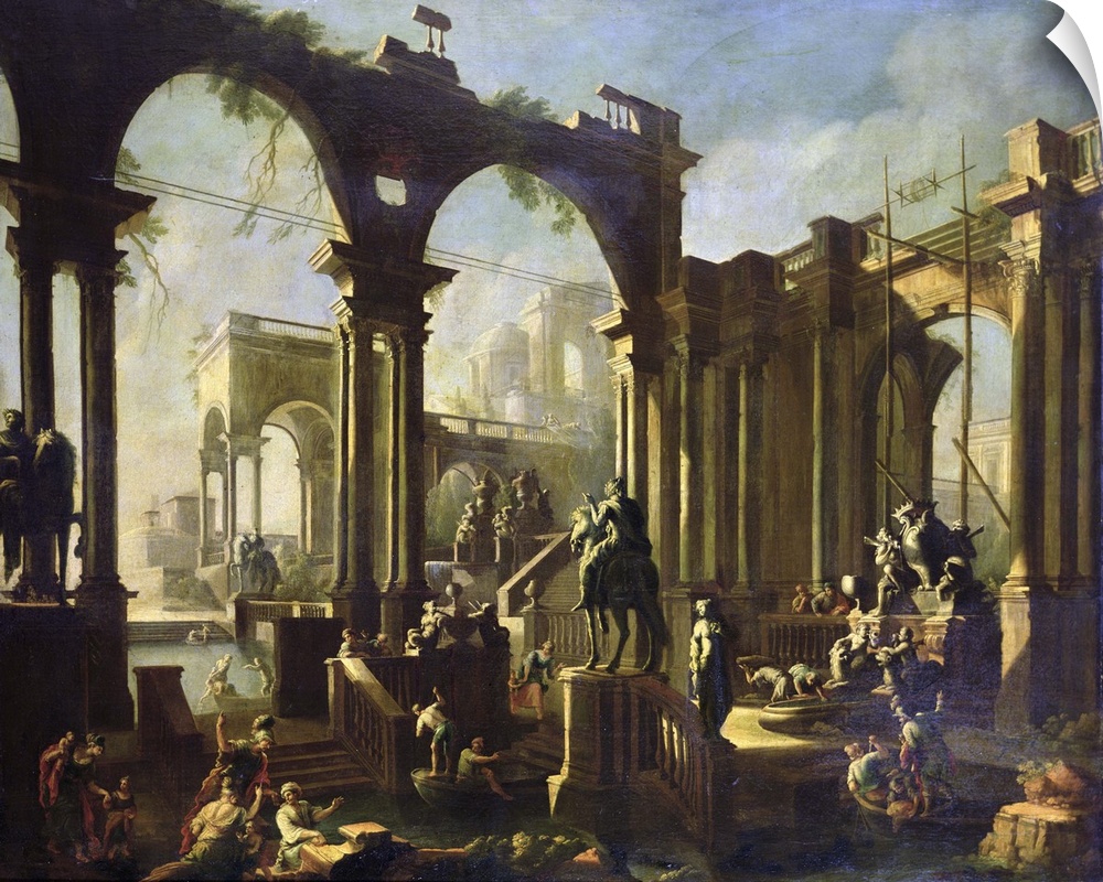 XLH26199 Ruins of the Baths of Caracalla (oil on canvas)  by Ghisolfi, Giovanni (1632-83); Musee des Beaux-Arts, Mulhouse,...