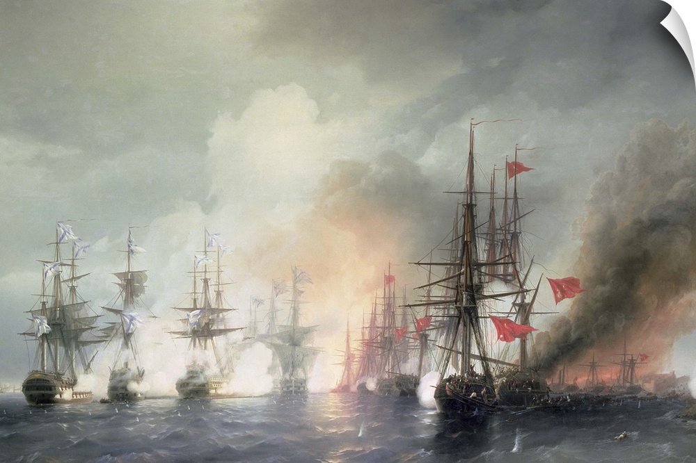 BAL209486 Russian-Turkish Sea Battle of Sinop on 18th November 1853, 1853 (oil on canvas)  by Aivazovsky, Ivan Konstantino...