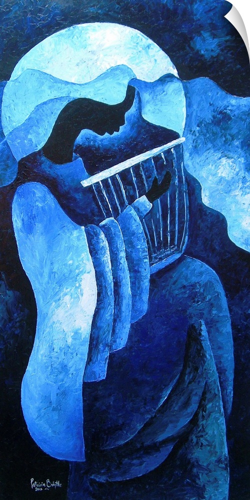 Contemporary painting of an angel with a harp.