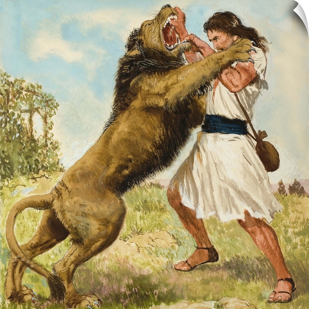 Samson Fighting a Lion. Original artwork for illustration on page 9 of Treasure issue number 172.