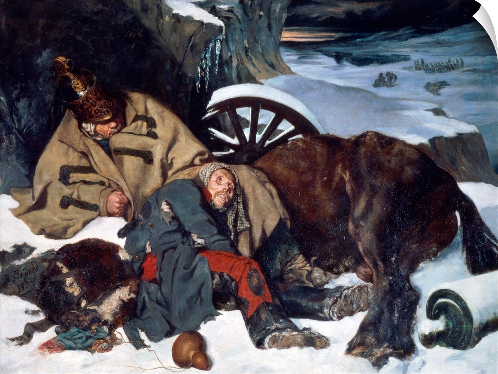 Scene from the Retreat from Russia, 1835 (originally oil on canvas); by Boissard de Boisdenier, Joseph Fernand (1813-66).