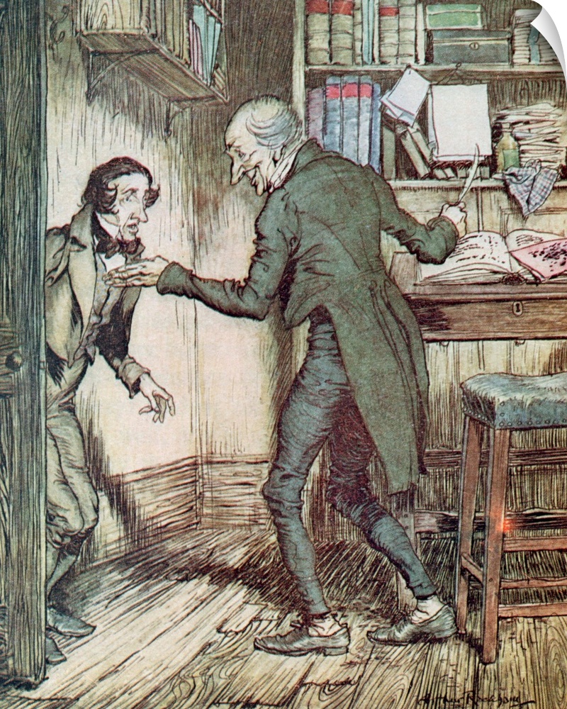 BAL23933 Scrooge and Bob Cratchit, from Dickens' 'A Christmas Carol'  by Rackham, Arthur (1867-1939); Private Collection; ...