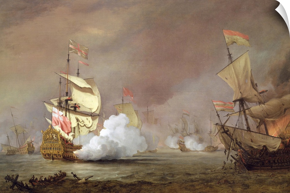 XYC225873 Sea Battle of the Anglo-Dutch Wars, c.1700 (oil on canvas) by Velde, Willem van de, the Younger (1633-1707); 116...