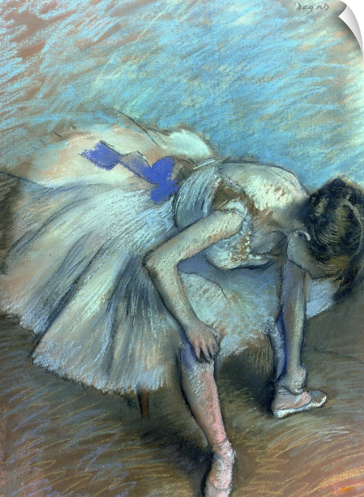 Artwork of ballet dancer massaging her ankle.