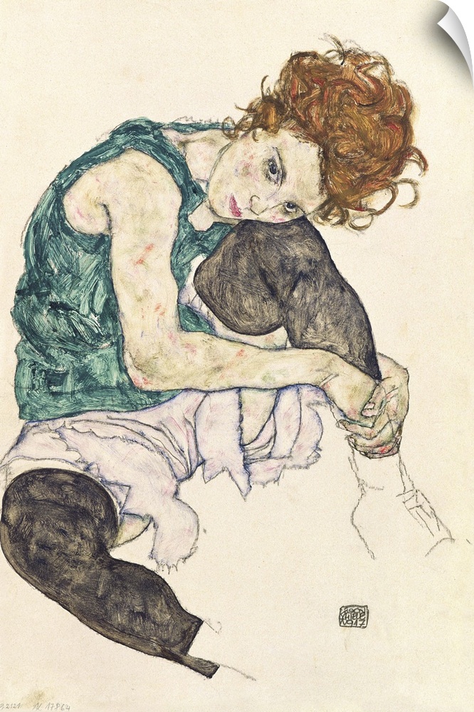 BAL7756 Seated Woman with Bent Knee, 1917 (gouache, w/c and black crayon on paper)  by Schiele, Egon (1890-1918); gouache,...