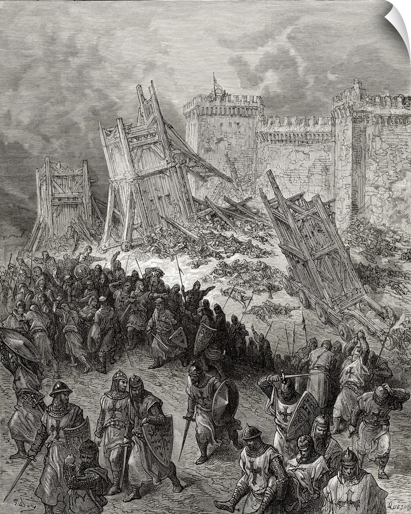 KW219446 Second assault of Jerusalem by the Crusaders repulsed, illustration from 'Bibliotheque des Croisades' by J-F. Mic...