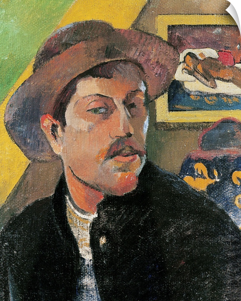 XIR154083 Self Portrait in a Hat, 1893-94 (oil on canvas)  by Gauguin, Paul (1848-1903); 46x38 cm; Musee d'Orsay, Paris, F...
