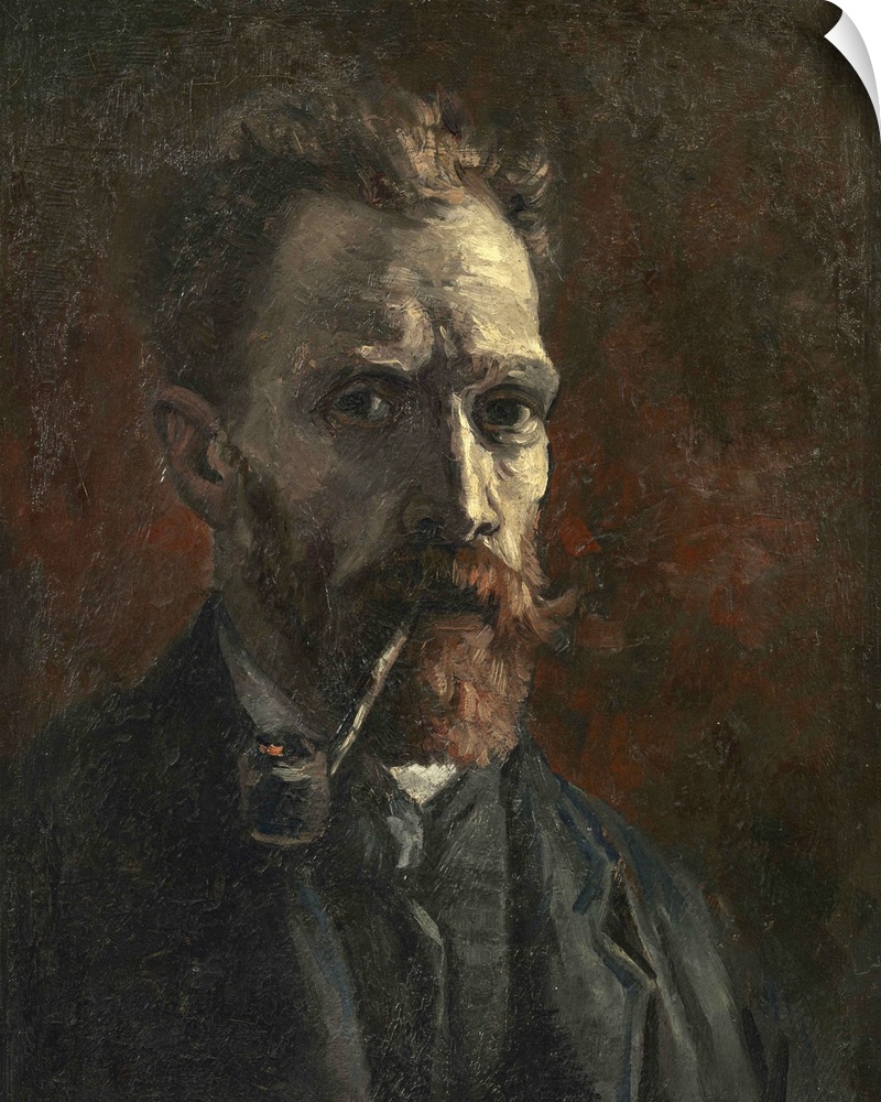 Self-portrait with pipe, 1886, oil on canvas.  By Vincent van Gogh (1853-90).