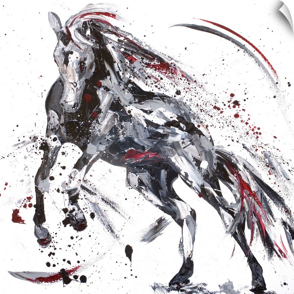 Contemporary painting of a horse using black and tones.