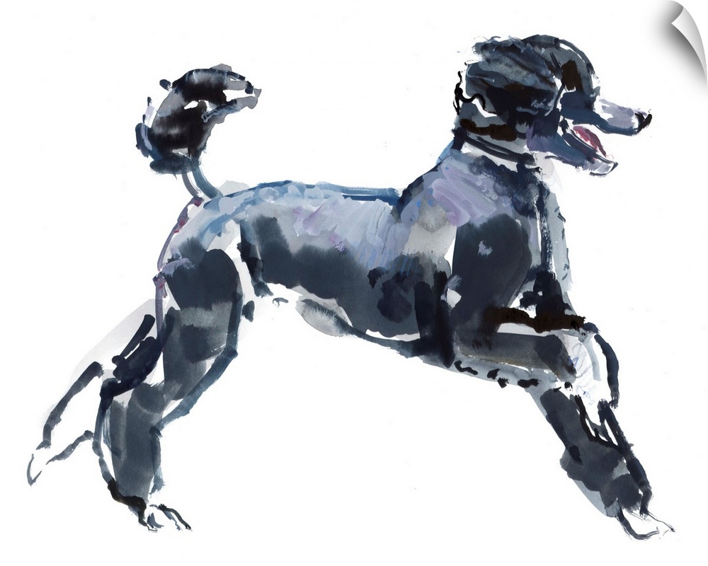Contemporary watercolor painting of a dog against a white background.