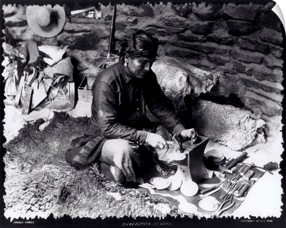 BAL145764 Silversmith at work, c.1914 (b/w photo) by Carpenter, William J. (b.1861); Private Collection; American,  out of...