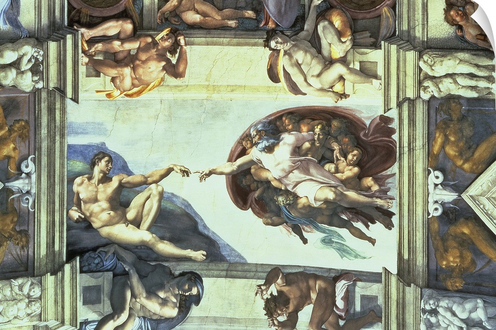 BAL77430 Sistine Chapel Ceiling: Creation of Adam, 1510 (fresco) (post restoration)  by Buonarroti, Michelangelo (1475-156...