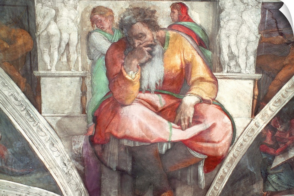 BAL52782 Sistine Chapel Ceiling: The Prophet Jeremiah (pre resoration)  by Buonarroti, Michelangelo (1475-1564); Fresco; V...