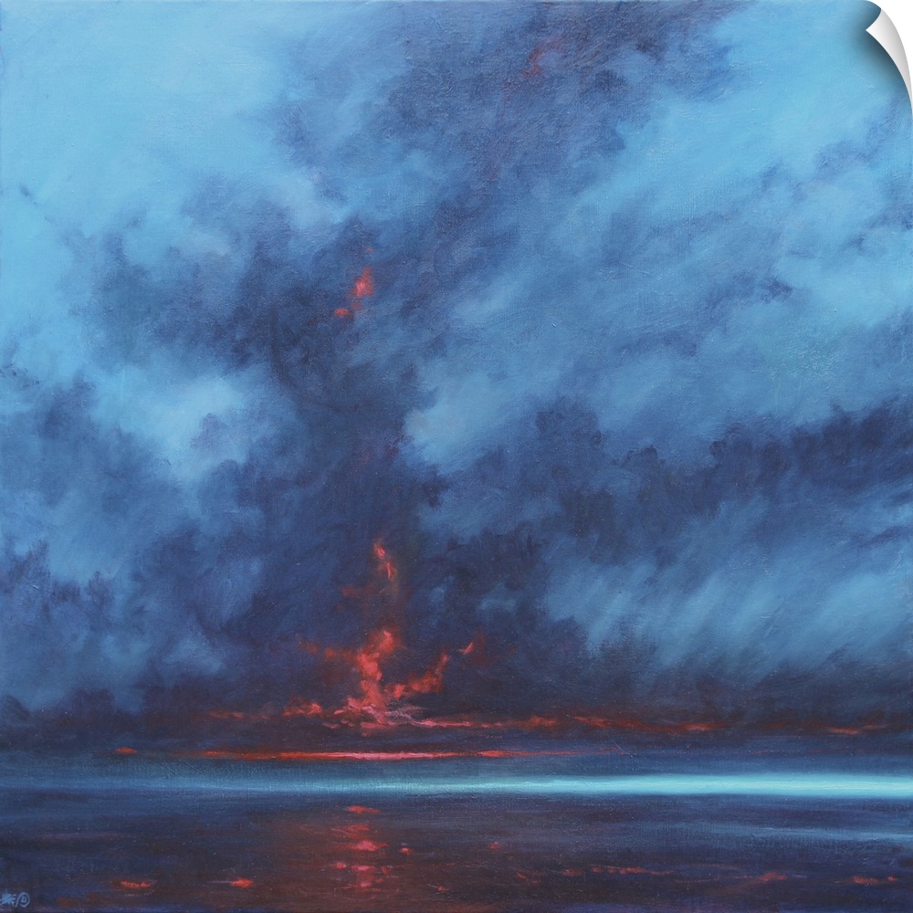7310508 Sky Fire, 2021 (Oil on Canvas) by Hare, Derek (b.1945); 92x92 cm; Private Collection;  Derek Hare. All rights rese...