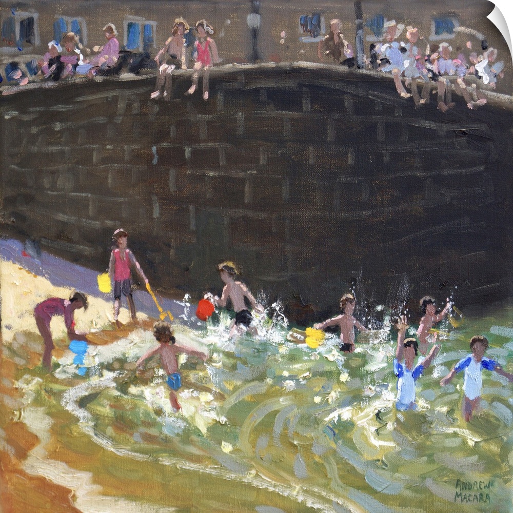 Splashing in Tenby Harbour, 2016, originally oil on canvas.