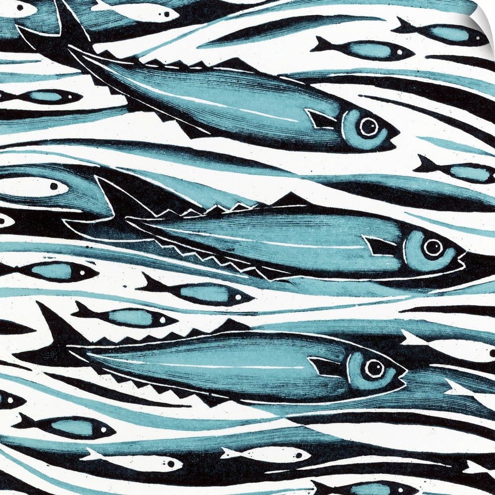 NMR265750 Sprats, 2004 (woodcut) by Morley, Nat (Contemporary Artist); 20x20 cm; Private Collection;  in copyright..PLEASE...
