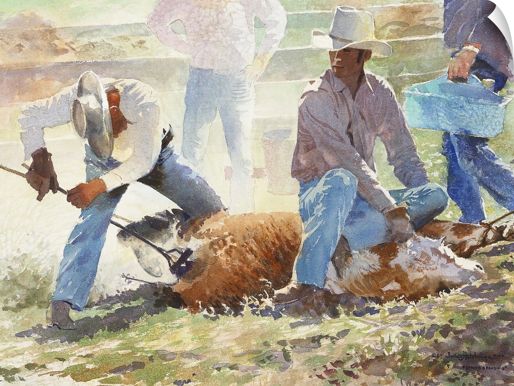 "Spring Branding" is a watercolor of cattle being branded during a spring roundup in California. The artist told me that t...