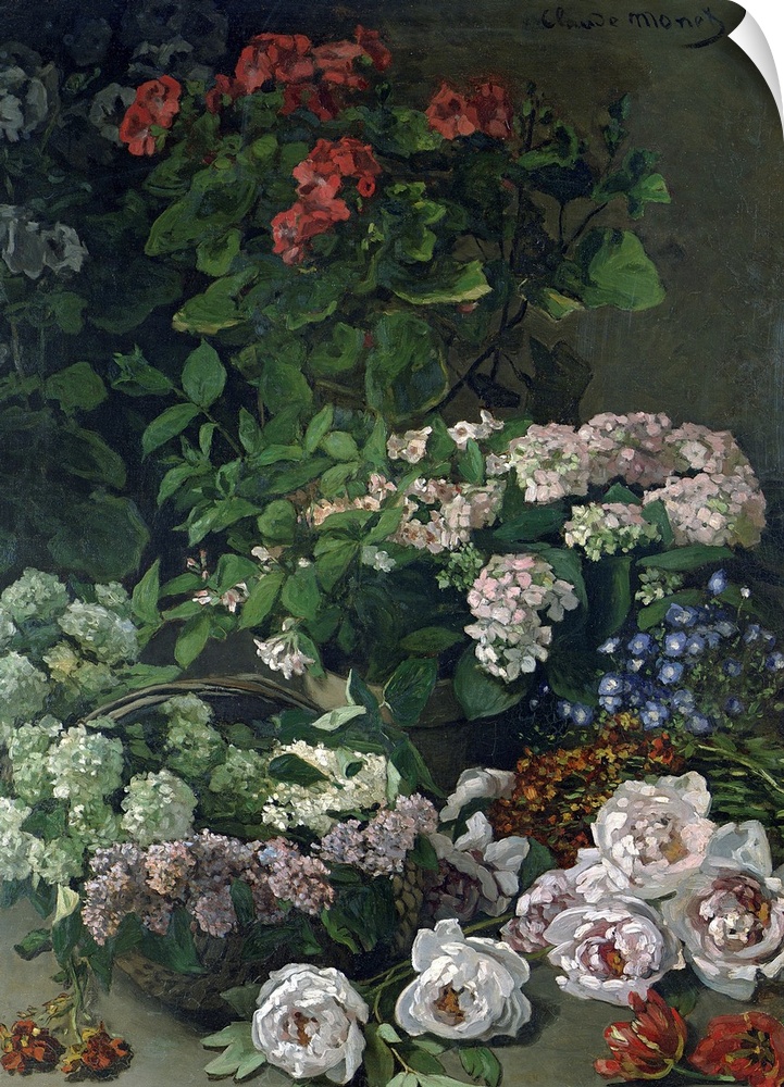 Still life painting by Claude Monet of several varieties of flowers from the Cleveland Museum of Art in Ohio.