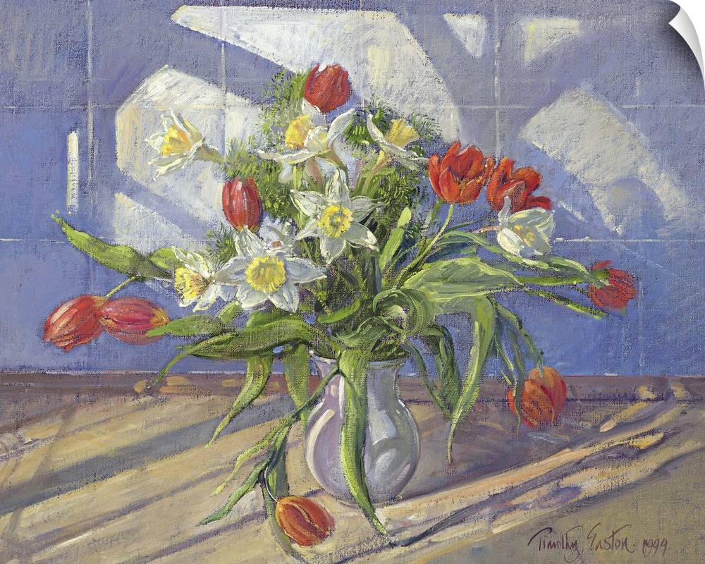 EAS130763 Spring Flowers with Window Reflections, 1994 (oil on canvas) by Easton, Timothy ; Private Collection; English,  ...