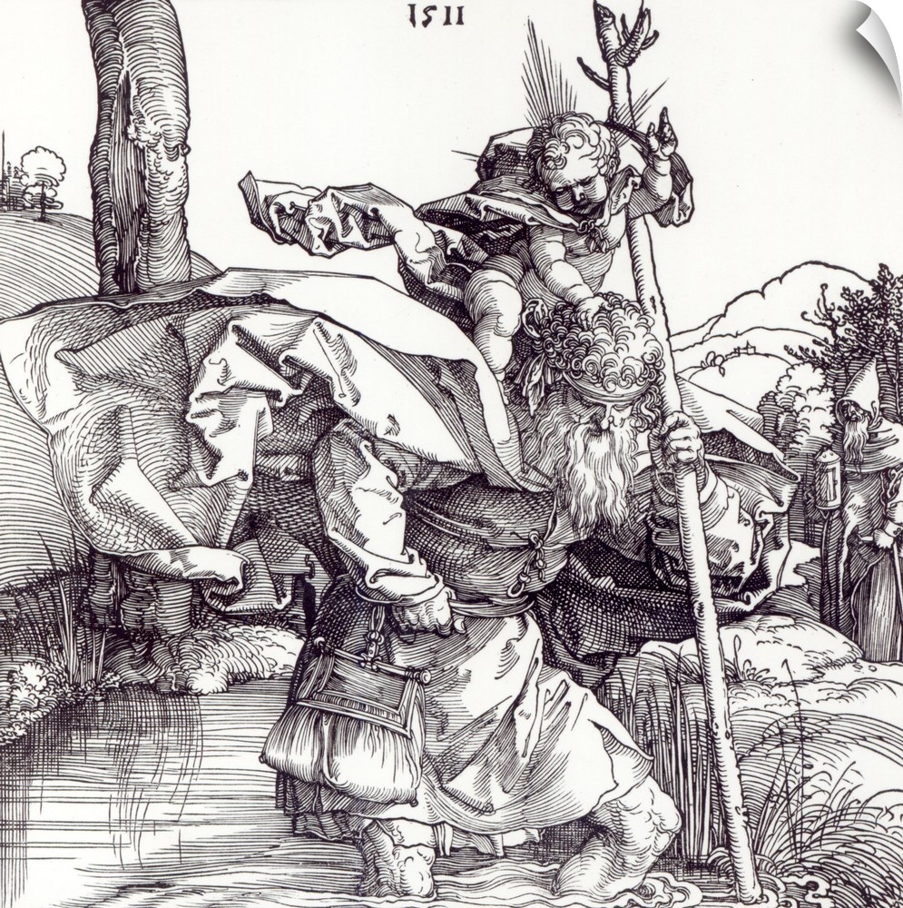 St. Christopher carrying the Infant Christ, 1511, woodcut by Albrecht Durer (1471-1528)