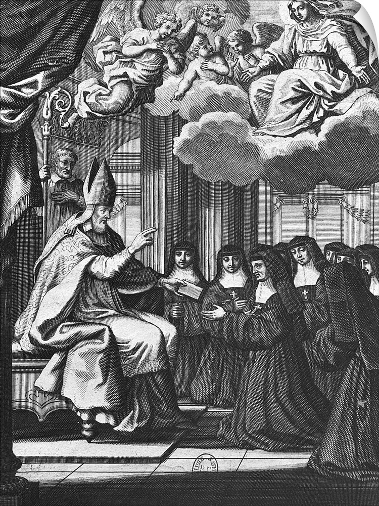 XIR215555 St. Francois de Salles (1567-1622) Giving the Rule of the Visitation to St. Jeanne de Chantal (1572-1641) (engra...