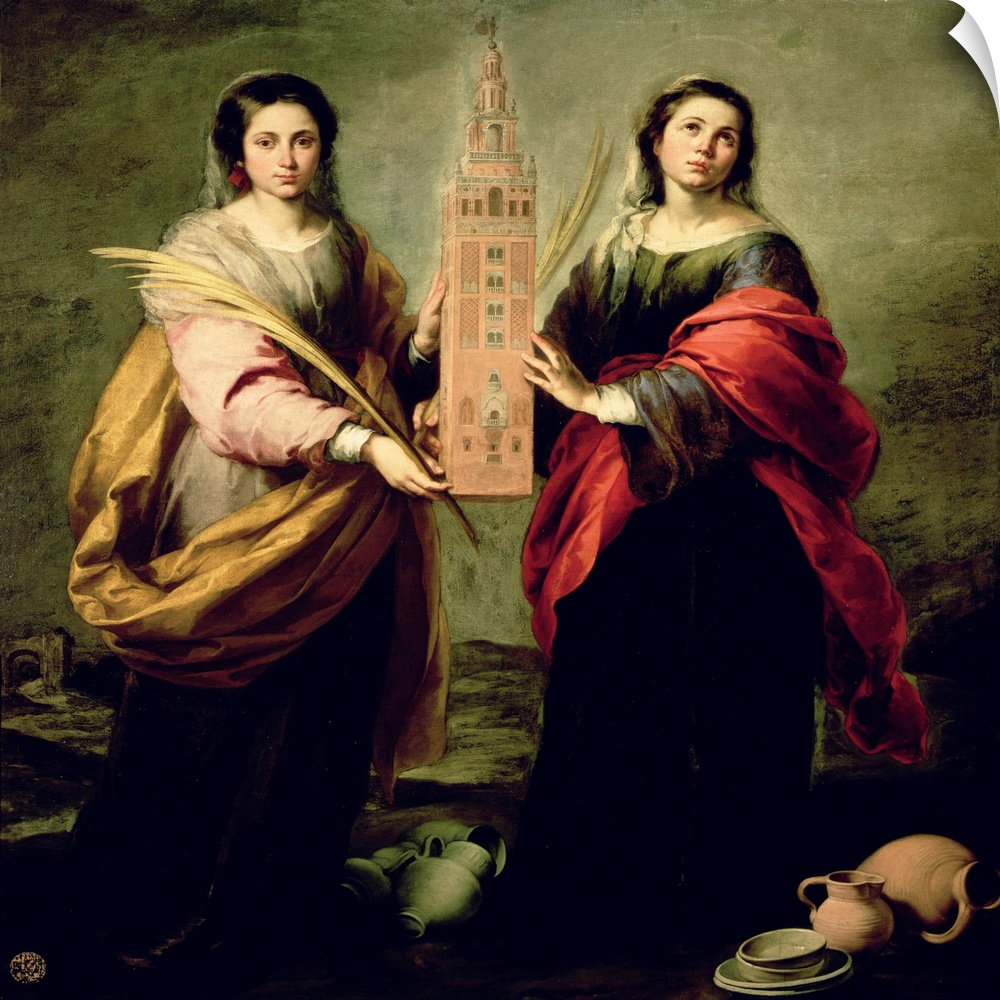 St. Justina and St. Rufina, 1675 (oil on canvas) by Murillo, Bartolome Esteban (1618-82) Museo de Bellas Artes, Seville, S...
